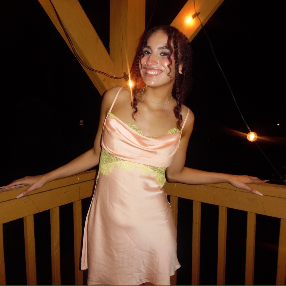 Peach and yellow slip dress